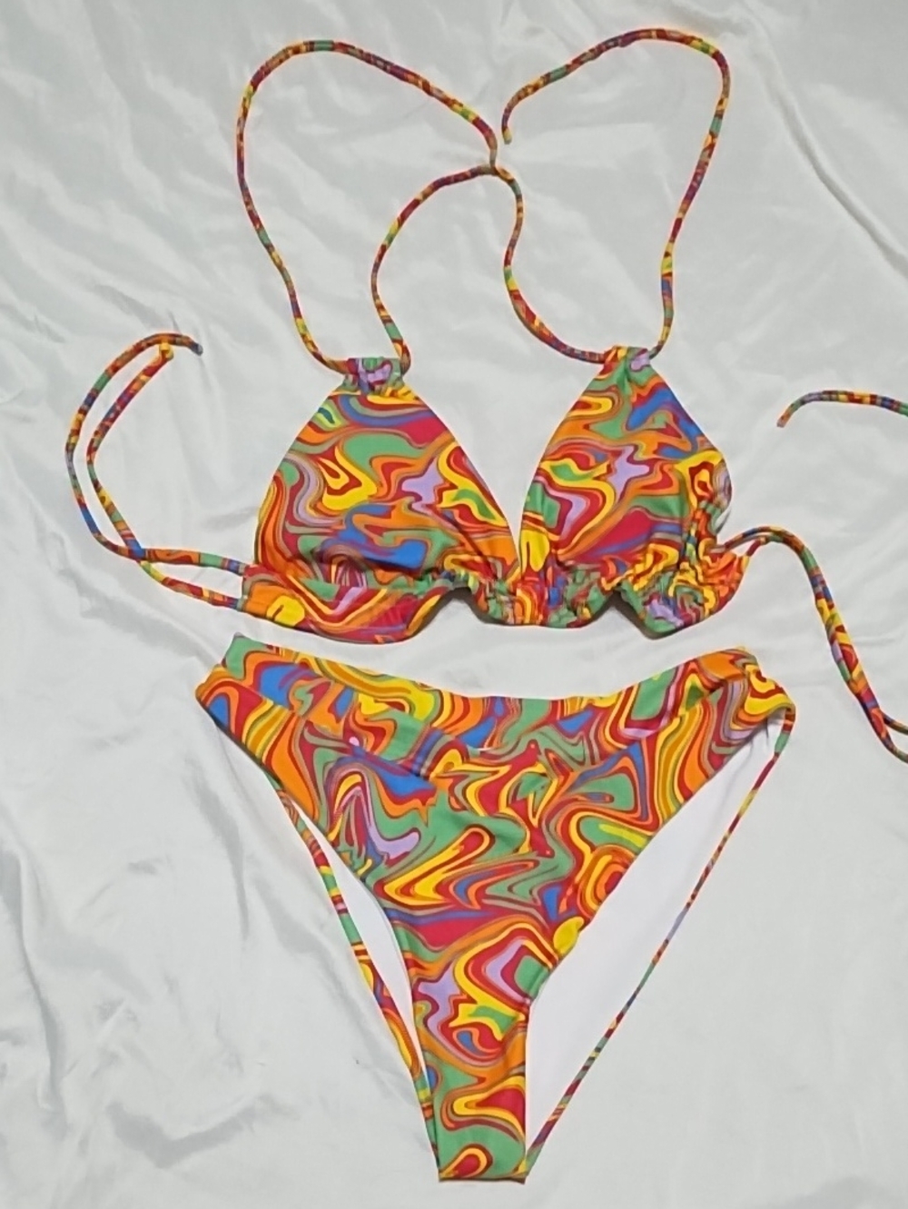 Psychedelic Swirl Multicolor String Bikini. Sz L
